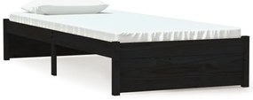 vidaXL Πλαίσιο Κρεβατιού Μαύρο 75 x 190εκ. από Μασίφ Ξύλο Small Single