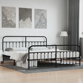 Πλαίσιο Κρεβατιού με Κεφαλάρι&amp;Ποδαρικό Μαύρο 200x200εκ. Μέταλλο