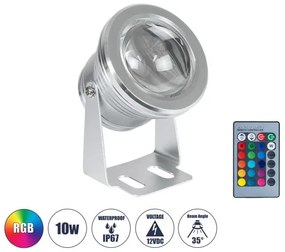 Προβολέας LED Κήπου 10W IP68 ΑσύρΧειριστήριο RGB Ασημί 75592 Globostar-75592-Ασημί 75592