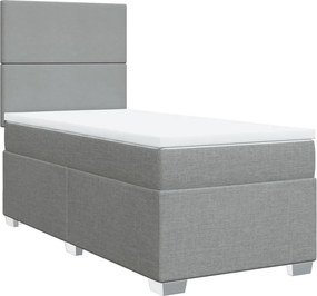vidaXL Κρεβάτι Boxspring με Στρώμα Ανοιχτό Γκρι 90x200 εκ. Υφασμάτινο