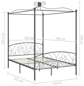 Πλαίσιο Κρεβατιού με Ουρανό Γκρι 140 x 200 εκ. Μεταλλικό - Γκρι