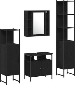 vidaXL Σετ Επίπλων Μπάνιου με ράφι 4 pcs Μαύρη Οξυά Επεξεργασμένο ξύλο
