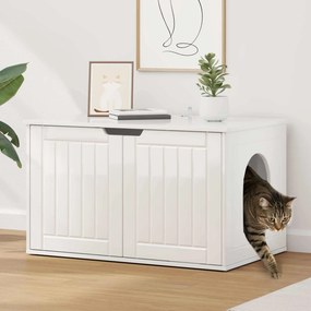 vidaXL Σπίτι Γάτας Λαμπερό Λευκό 85 x 55 x 50,5 εκ Επεξεργασμένο ξύλο