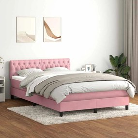 vidaXL Κρεβάτι Boxspring με Στρώμα &amp; LED Ροζ 160x210 εκ. Βελούδινο