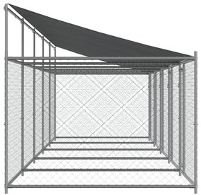 vidaXL Κλουβί Σκύλου με Οροφή και Πόρτες Γκρι 10x2x2 μ. Γαλβ. Χάλυβας