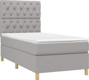vidaXL Κρεβάτι Boxspring με Στρώμα &amp; LED Αν.Γκρι 80x200 εκ. Υφασμάτινο