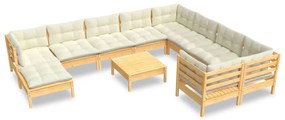 vidaXL Σαλόνι Κήπου Σετ 11 Τεμαχίων από Ξύλο Πεύκου με Κρεμ Μαξιλάρια