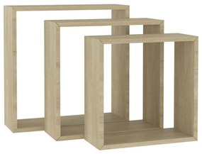 vidaXL Ράφια Κύβοι Τοίχου 3 τεμ. Sonoma Δρυς