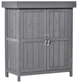Outsunny ντουλάπι αποθήκευσης, διπλή πόρτα, ανακλινόμενο καπάκι, 2 ράφια, ανθεκτικό στις καιρικές συνθήκες, φυσικό ξύλο, γκρι, 74 x 43 x 88cm