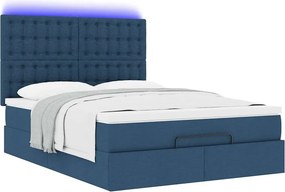 vidaXL Οθωμανικό κρεβάτι με στρώμα &amp; LEDs Μπλε 140x190cm Ύφασμα