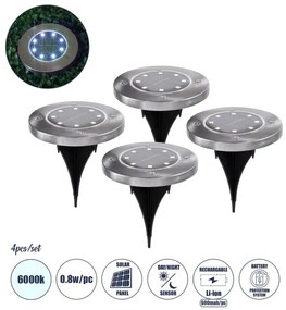 4Τμχ Αυτόνομα Ηλιακά Φωτιστικά 6000K IP65 Φ12 ABS Ασημί 69929 Globostar-69929-Μαύρο-Ασημί 69929