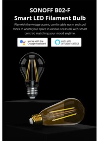 GloboStar® 80027 SONOFF B02-F-A60-R2 - Wi-Fi Smart LED Filament Bulb E27 A60 7W 806lm AC 220-240V CCT Change from 2200K to 6500K Dimmable