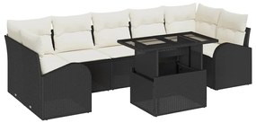 vidaXL Σετ Κήπου 8 Τεμαχίων με Μαξιλάρια Μαύρο Πολυ Ράτταν