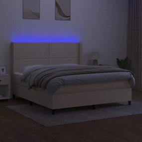 Κρεβάτι Boxspring με Στρώμα &amp; LED Κρεμ 160x200 εκ. Υφασμάτινο - Κρεμ