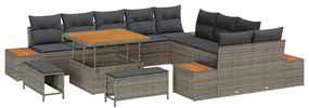 vidaXL Σετ Καναπέ Κήπου με μαξιλάρι 13 pcs Γκρι Πολυ ράταν