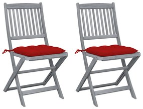Καρέκλες Εξ. Χώρου Πτυσσόμενες 2 τεμ. Ξύλο Ακακίας με Μαξιλάρια