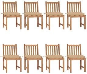 Καρέκλες Κήπου 8 τεμάχια από Μασίφ Ξύλο Teak με Μαξιλάρια - Μπεζ