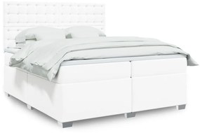 vidaXL Κρεβάτι Boxspring με Στρώμα Λευκό 200x200 εκ. Συνθετικό Δέρμα