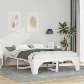 vidaXL Κρεβάτι δαπέδου Λευκό 150 x 200 cm Μασίφ ξύλο πεύκου