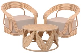 Set of 3 pieces Radictive-Siderty rattan in natural color 80x80x45 εκ.