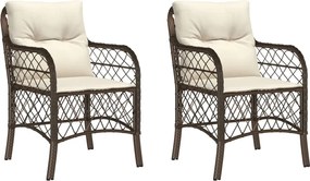 vidaXL Καρέκλες Κήπου 2 τεμ. Καφέ από Συνθετικό Ρατάν με Μαξιλάρια