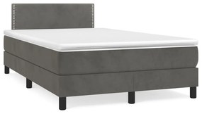 Κρεβάτι Boxspring με Στρώμα Σκούρο Γκρι 120x200 εκ. Βελούδινο - Γκρι