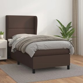 vidaXL Κρεβάτι Boxspring με Στρώμα Καφέ 90x200 εκ. από Συνθετικό Δέρμα