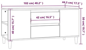 Έπιπλο Τηλεόρασης Γυαλ. Λευκό 102x44,5x50 εκ.Επεξεργασμένο Ξύλο - Λευκό