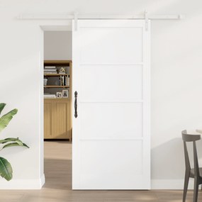 vidaXL Συρόμενη Πόρτα  με Σετ Υλικών Λευκή 93x202 εκ. Συμπαγές Ξύλο Πεύκου