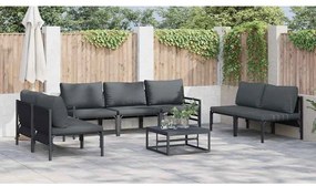 vidaXL Σετ Καναπέ Κήπου με μαξιλάρι 7 pcs Μαύρο Ατσάλι
