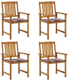 Καρέκλες Κήπου 4 τεμ. από Μασίφ Ξύλο Ακακίας με Μαξιλάρια - Καφέ