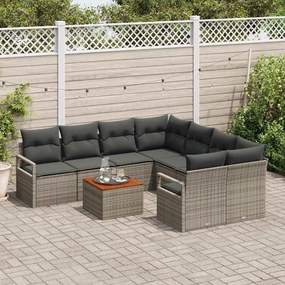 vidaXL Σετ Καναπέ Κήπου με μαξιλάρι 9 pcs Γκρι Πολυ ράταν