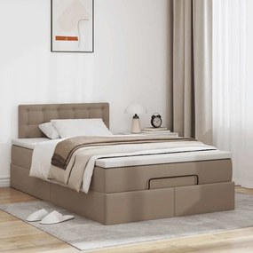 VidaXL Οθωμανικό κρεβάτι με στρώματα & LEDs Cappuccino Faux Leather