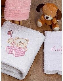 Σετ πετσέτες κεντητές Bear 04 White/Pink