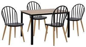 Set 5 pieces Table 110x70x76 cm sonama black legs &amp; polypropylene black chair