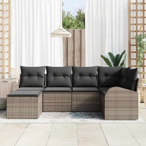 vidaXL Σετ Καναπέ Κήπου με μαξιλάρι 6 pcs Γκρι Πολυ ράταν