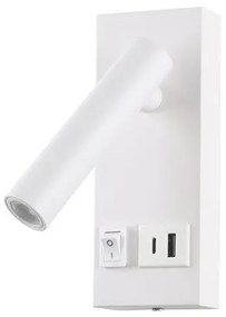 Σποτ Φωτιστικό Τοίχου LED 2W 3000K ON/OFF Υποδοχή USB Plus Eurolamp 145-22069 Λευκό