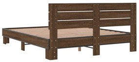vidaXL Πλαίσιο Κρεβατιού Καφέ Δρυς 160x200 εκ. Επεξ. Ξύλο &amp; Μέταλλο