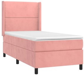 Κρεβάτι Boxspring με Στρώμα Ροζ 100x200 εκ. Βελούδινο - Ροζ