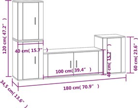 vidaXL Σετ Επίπλων Τηλεόρασης 4 Τεμαχίων Καπνιστή δρυς Επεξ. Ξύλο