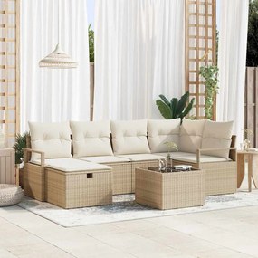 vidaXL Σετ Καναπέ Κήπου με μαξιλάρι 7 pcs Μπεζ Πολυ ράταν