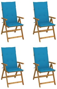 3065351 vidaXL Καρέκλες Κήπου Ανακλινόμενες 4 τεμ. Ξύλο Ακακίας με Μαξιλάρια Μπλε, 1 Τεμάχιο