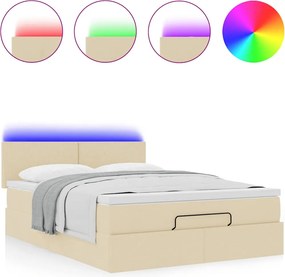 vidaXL Οθωμανικό κρεβάτι με στρώμα &amp; LEDs Cream 140x200 cm Ύφασμα
