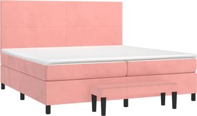 vidaXL Κρεβάτι Boxspring με Στρώμα Ροζ 200x200 εκ. Βελούδινο