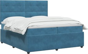 vidaXL Κρεβάτι box spring με στρώμα Μπλε 200 x 200 cm Βελούδο