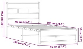 Μεταλλικό πλαίσιο κρεβατιού χωρίς στρώμα καφέ δρυς 90x190 cm - Καφέ