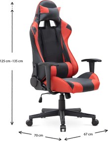 Καρέκλα γραφείου Gaming Alonso Megapap από τεχνόδερμα χρώμα κόκκινο - μαύρο 67x70x125/135 εκ.