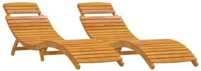 vidaXL Ξαπλώστρα 2 pcs Καφέ 55 x 184 x 64cm Μασίφ ξύλο ακακίας