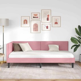 vidaXL Κρεβάτι Γωνίας Ροζ 100 x 200 cm Βελούδο και Εργοστασιακό ξύλο