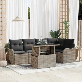 vidaXL Σετ Καναπέ Κήπου με μαξιλάρι 6 pcs Γκρι Πολυ ράταν